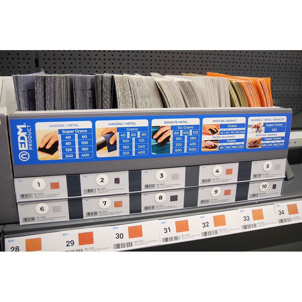 Expositor de carton para papel de lija 49x22x37cm edm
