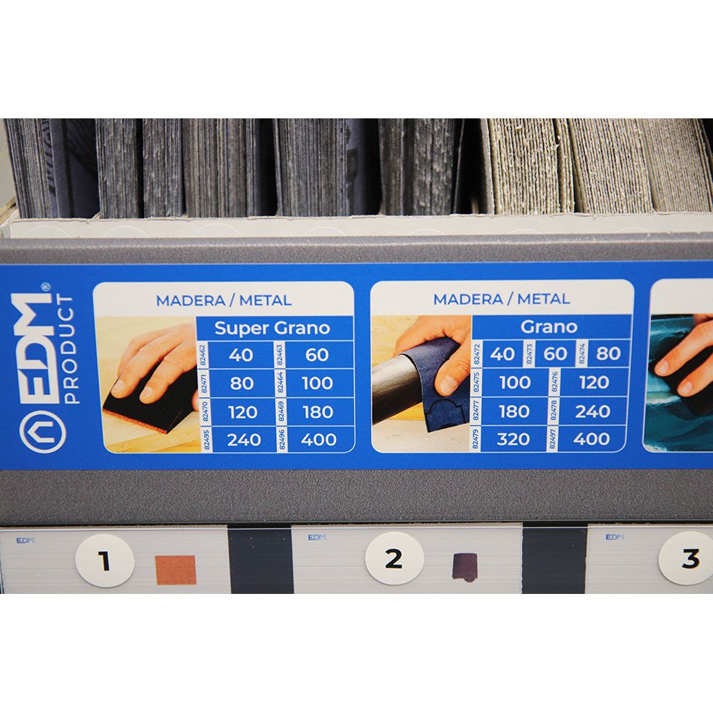 Expositor de carton para papel de lija 49x22x37cm edm