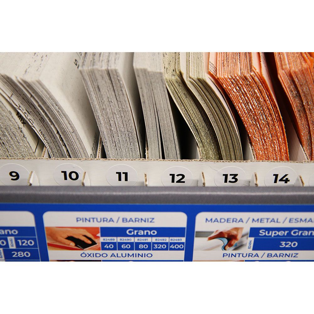 Expositor de carton para papel de lija 49x22x37cm edm