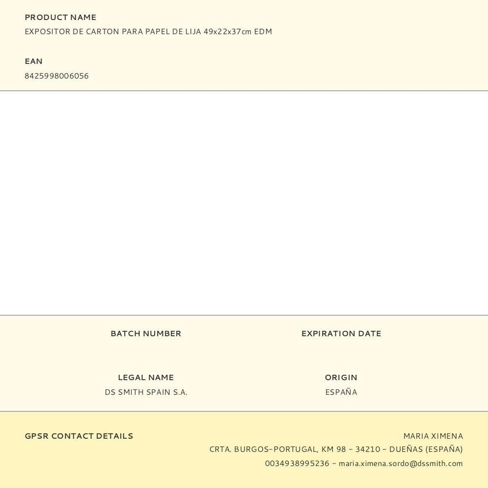 Expositor de carton para papel de lija 49x22x37cm edm