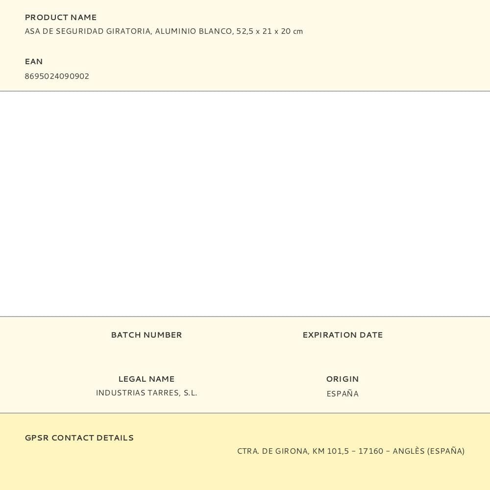 Asa de seguridad giratoria, aluminio blanco, 52,5 x 21 x 20 cm