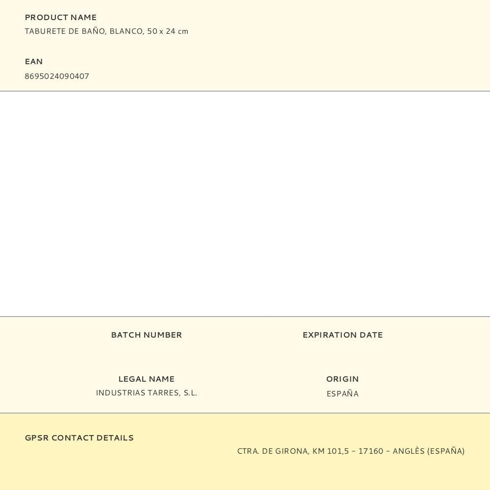 Taburete de baño, blanco, 50 x 24 cm