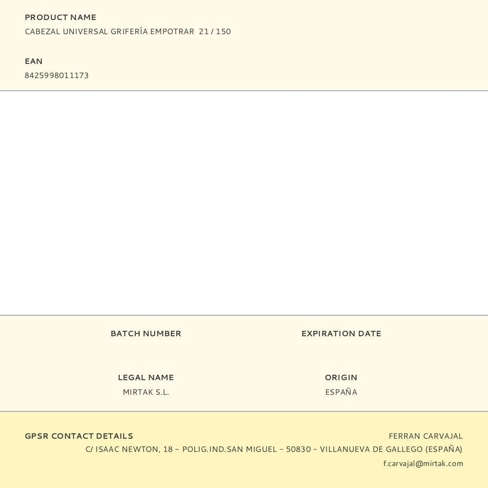 Cabezal universal grifería empotrar 21 / 150