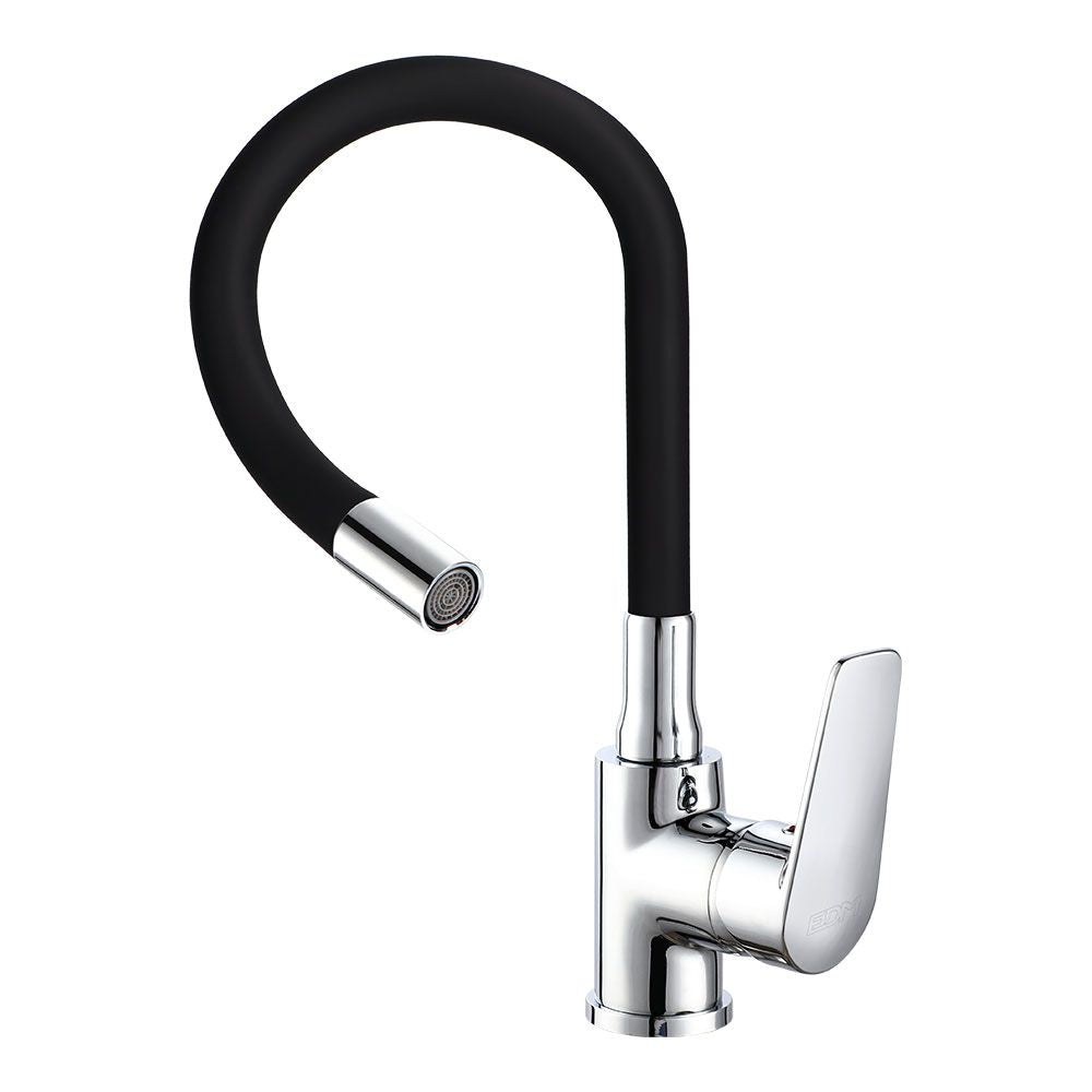Grifo monomando de cocina caño alto flexible negro serie baiona
