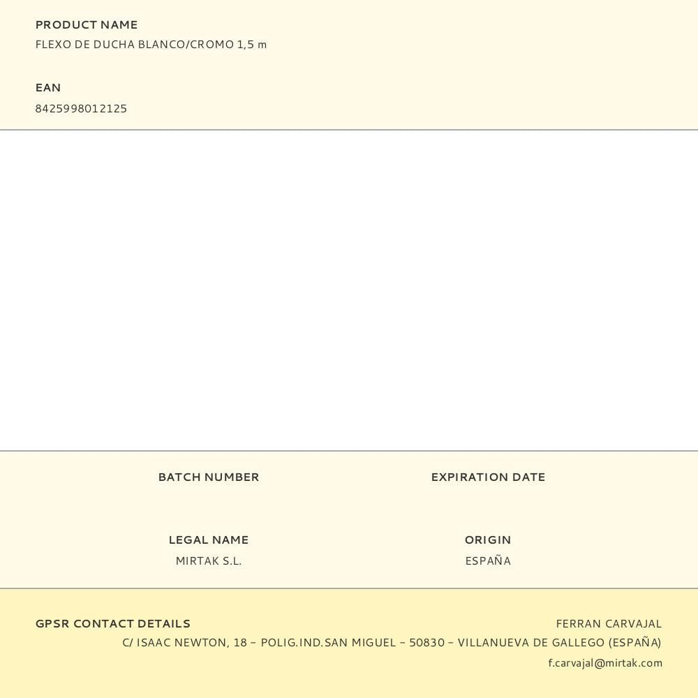 Flexo de ducha blanco/cromo 1,5 m