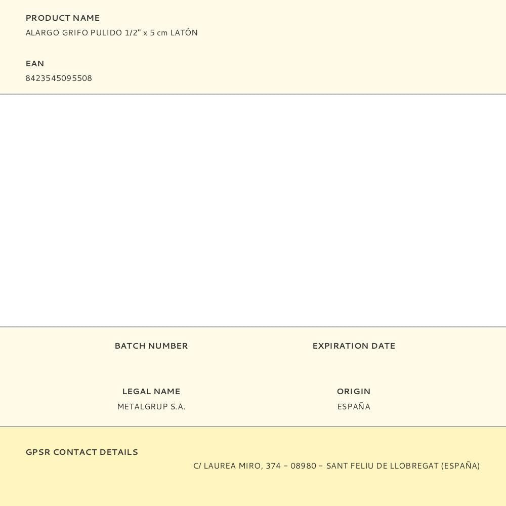 Alargo grifo pulido 1/2" x 5 cm latón