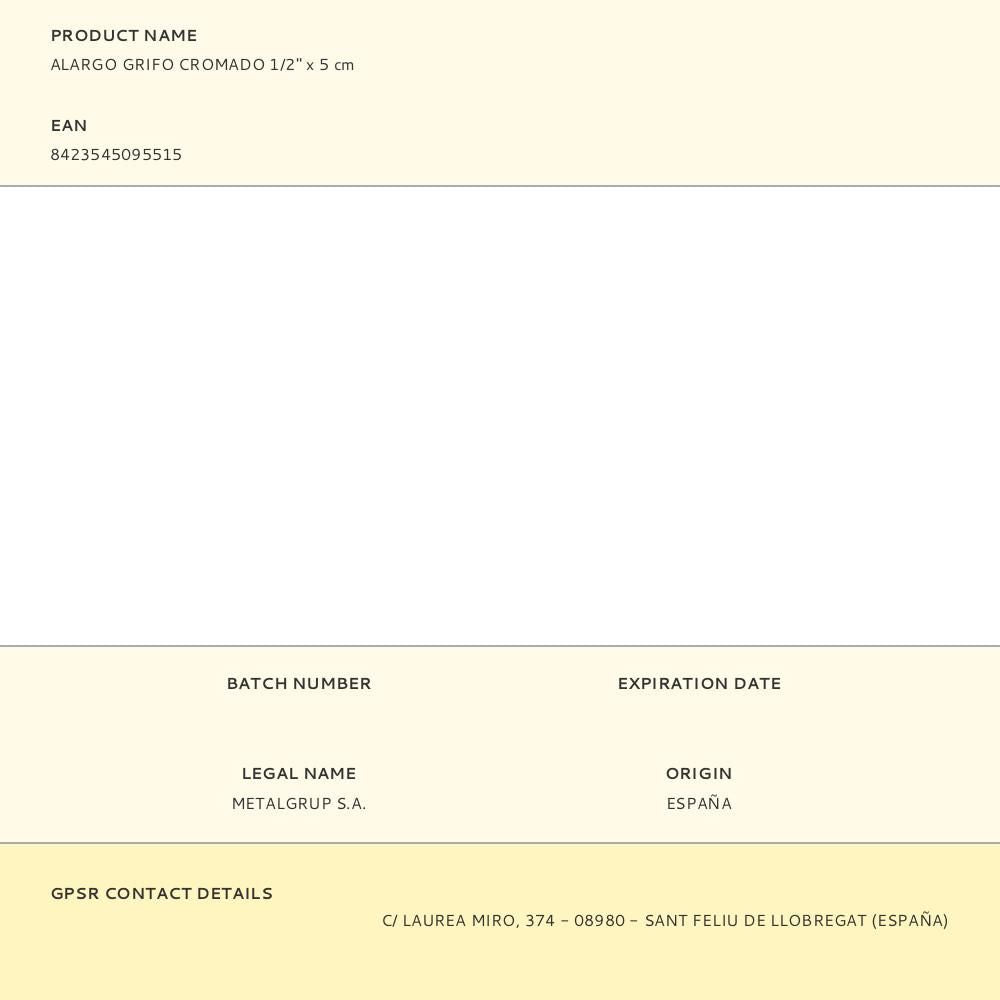 Alargo grifo cromado 1/2" x 5 cm