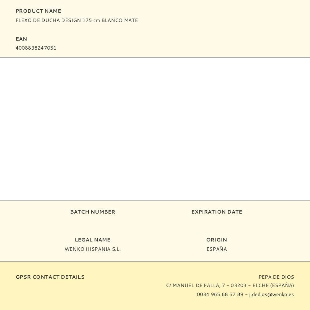 Flexo de ducha design 175 cm blanco mate