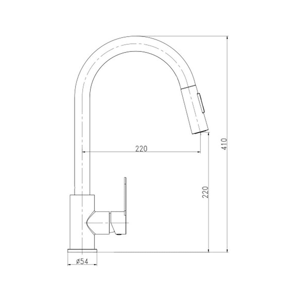 Grifo monomando de cocina caño alto extraíble plateado mate serie miño