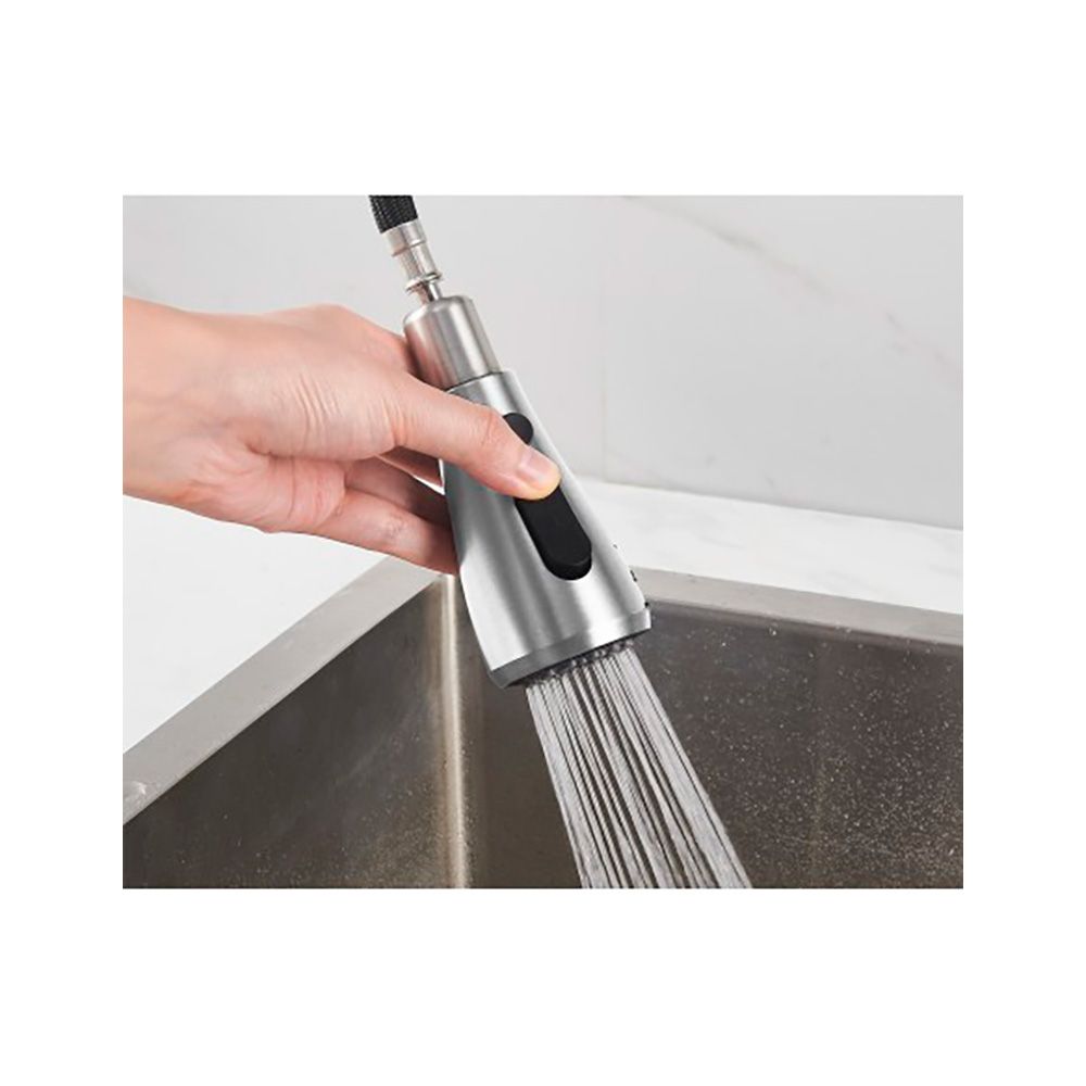 Grifo monomando de cocina caño alto plateado cepillado serie trazo