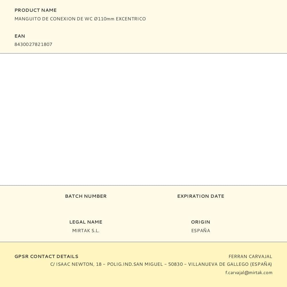 Manguito de conexion de wc ø110mm excentrico