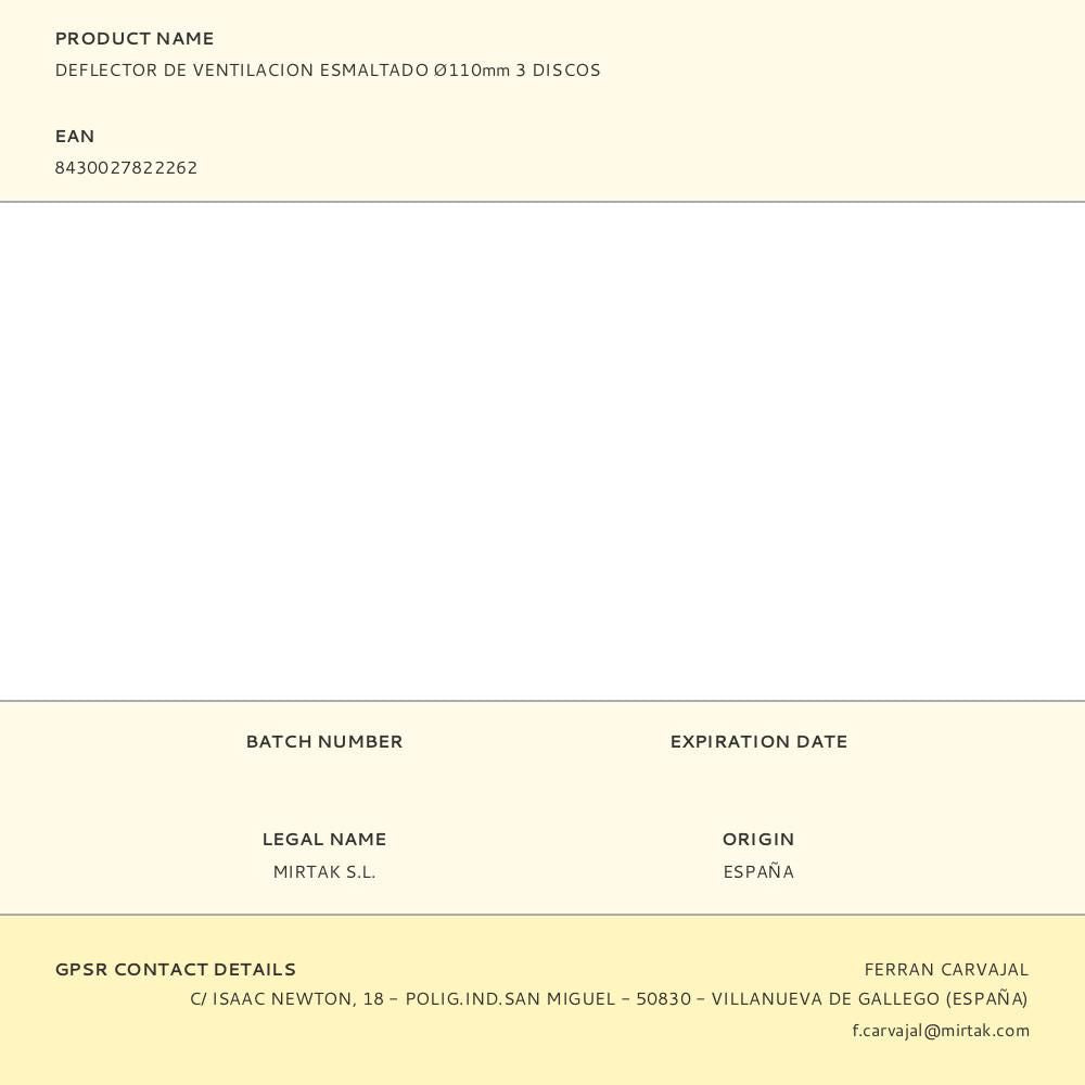 Deflector de ventilacion esmaltado ø110mm 3 discos