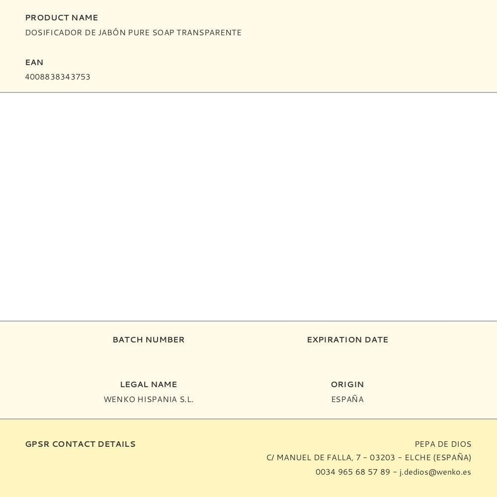 Dosificador de jabón pure soap transparente