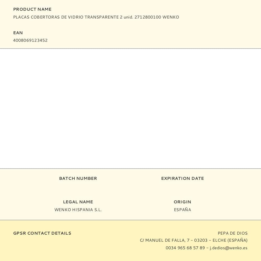 Placas cobertoras de vidrio transparente 30 x 52 cm, 2 uds