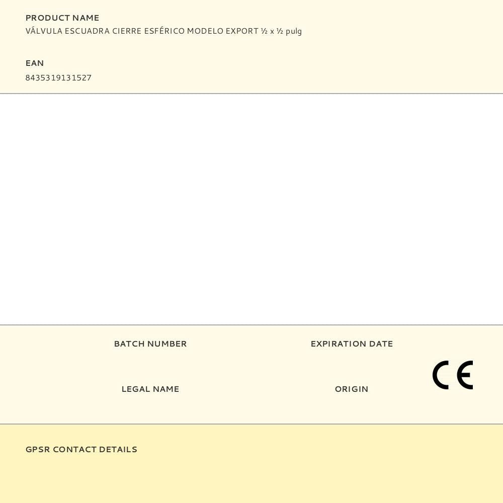 Válvula escuadra cierre esférico modelo export ø½ x ½ pulg