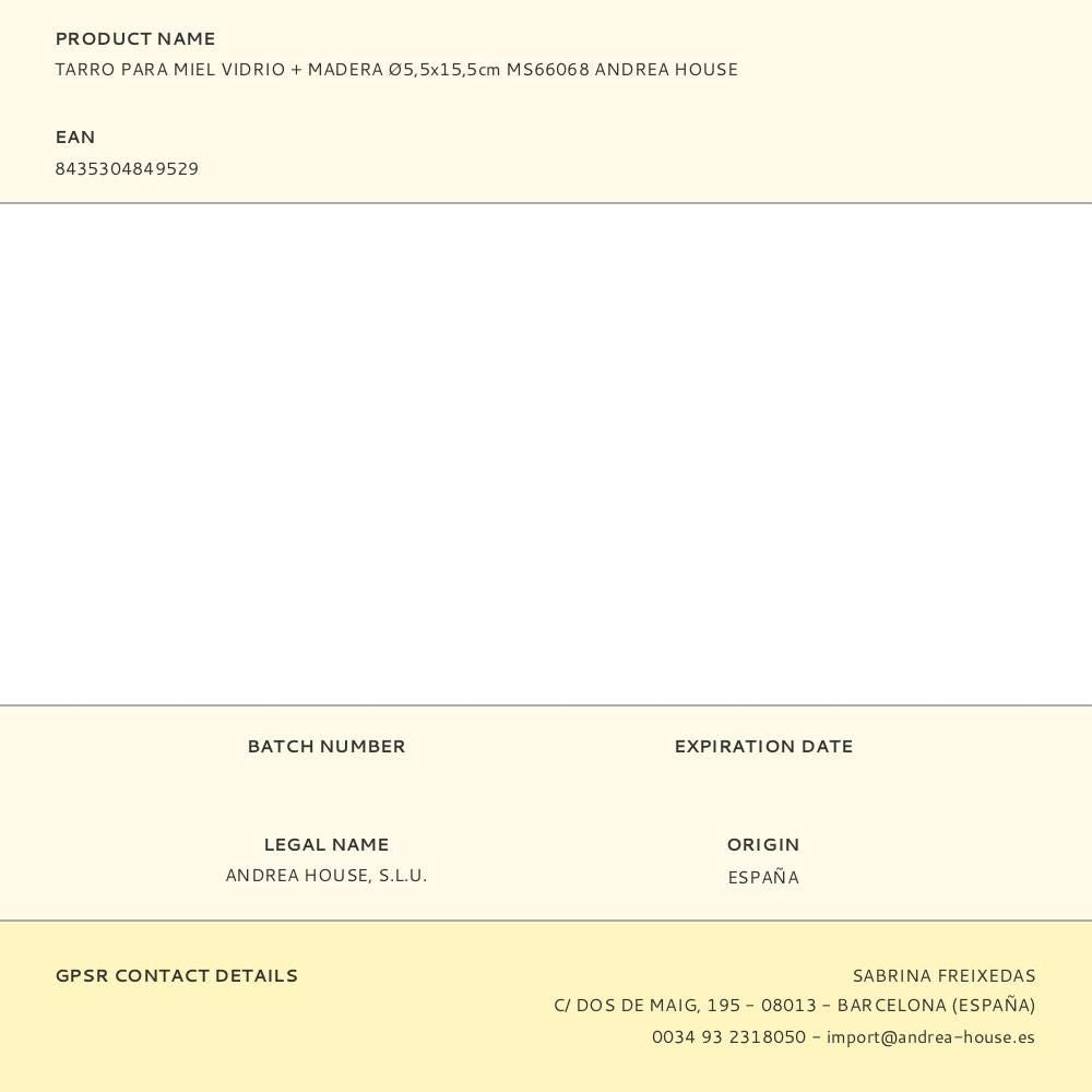 Tarro para miel vidrio + madera ø5,5 x 15,5 cm