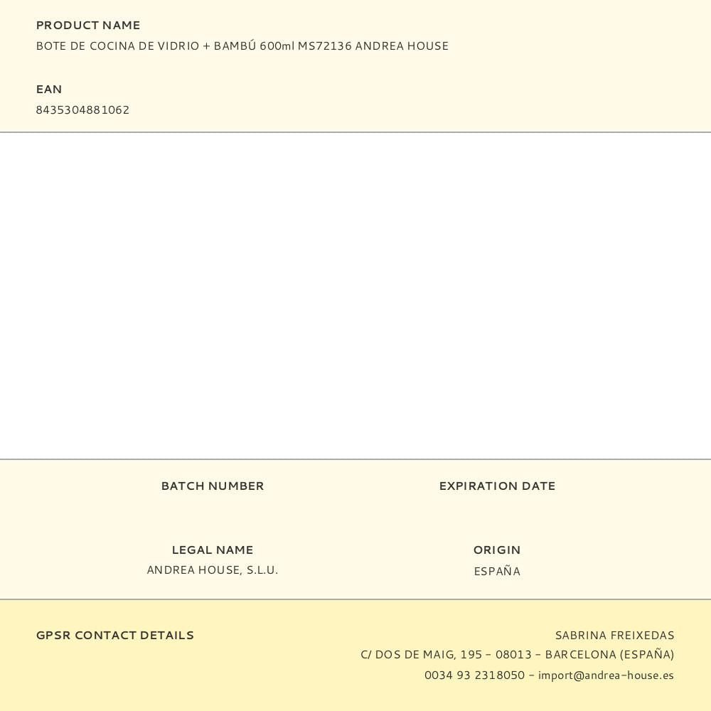 Bote de cocina de vidrio + bambú 600 ml