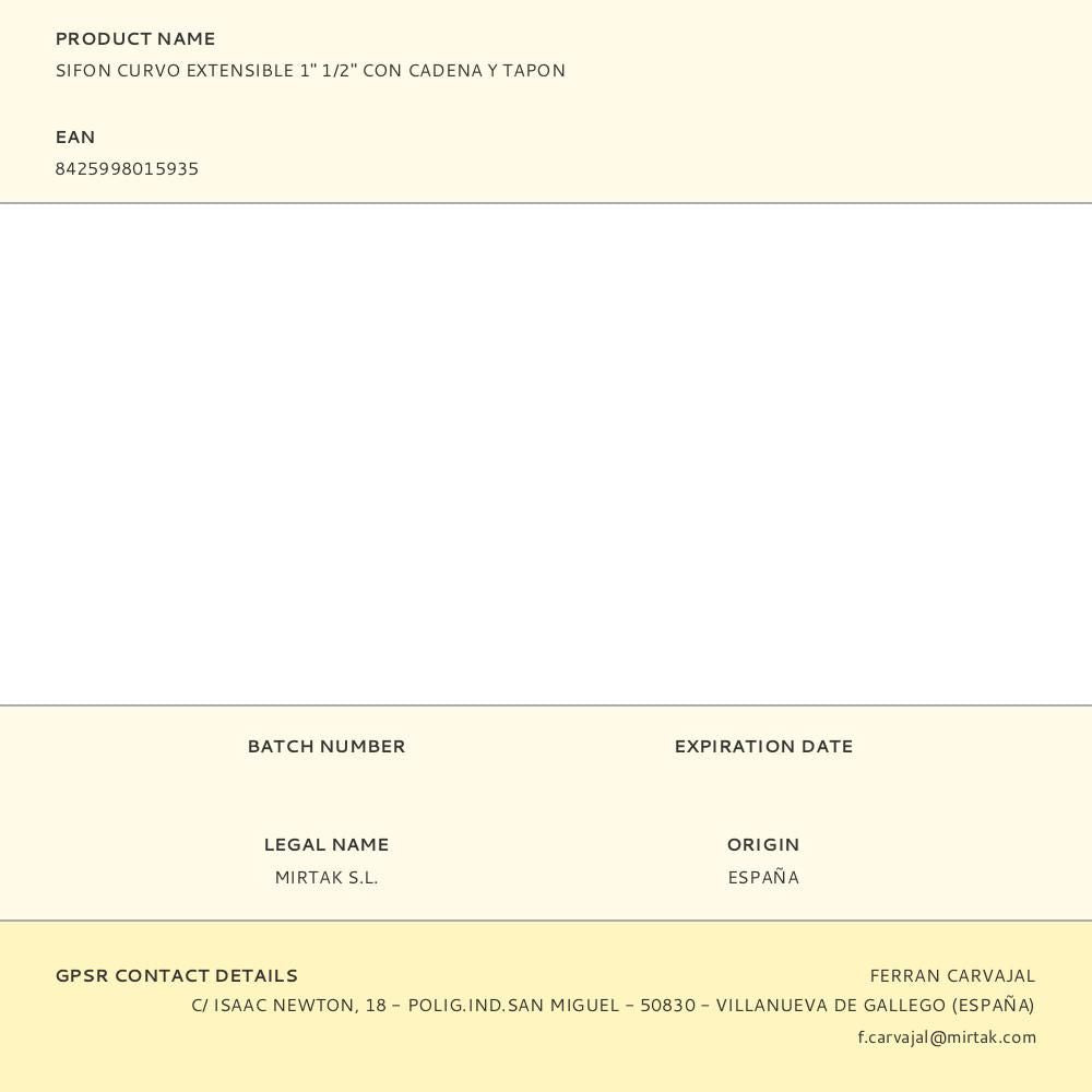 Sifon curvo extensible 1" 1/2" con cadena y tapon