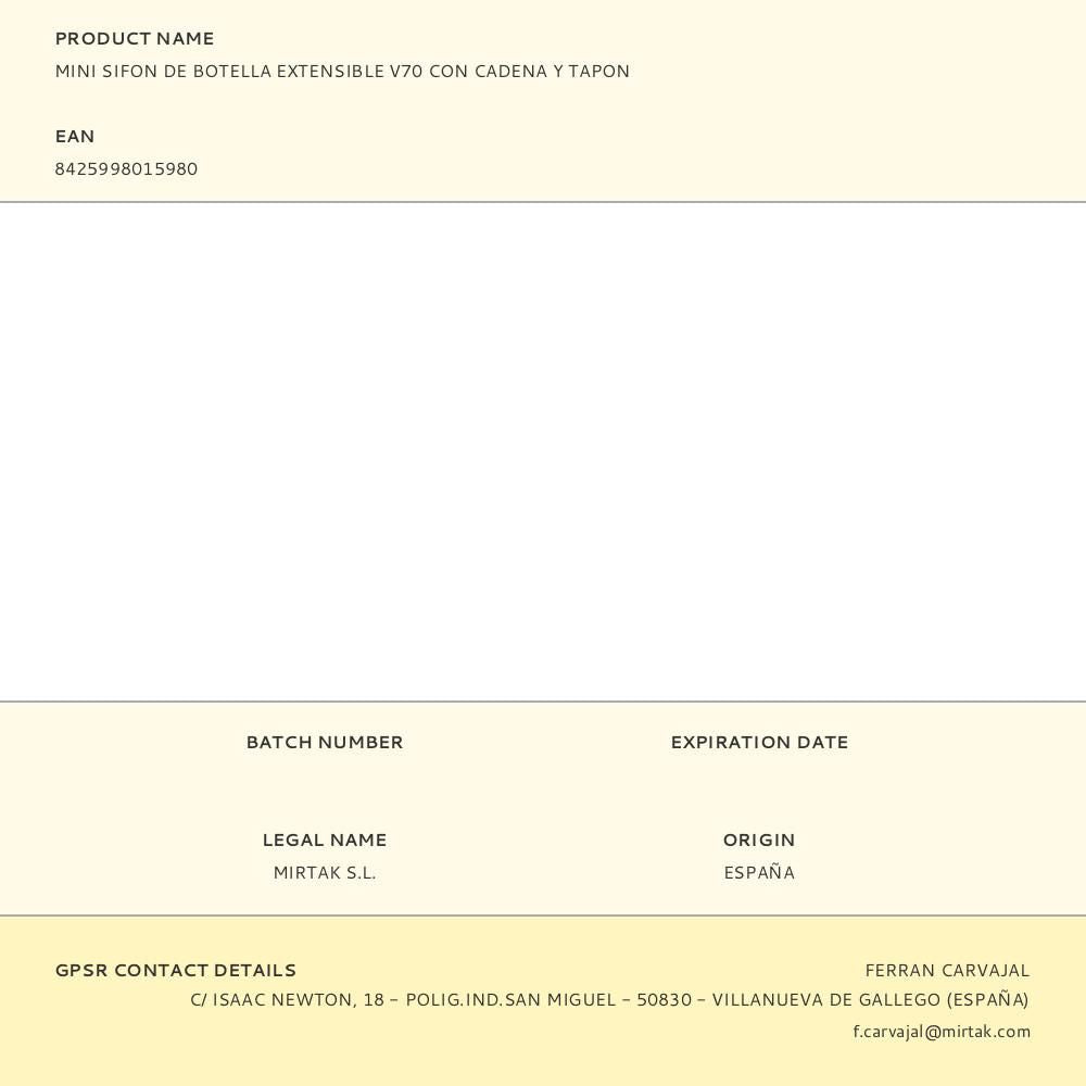 Mini sifon de botella extensible v70 con cadena y tapon