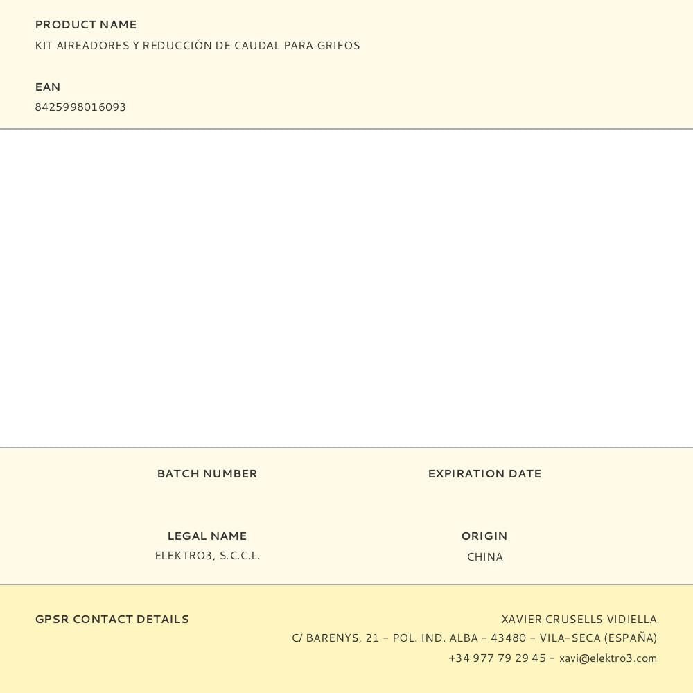 Kit aireadores y reducción de caudal para grifos