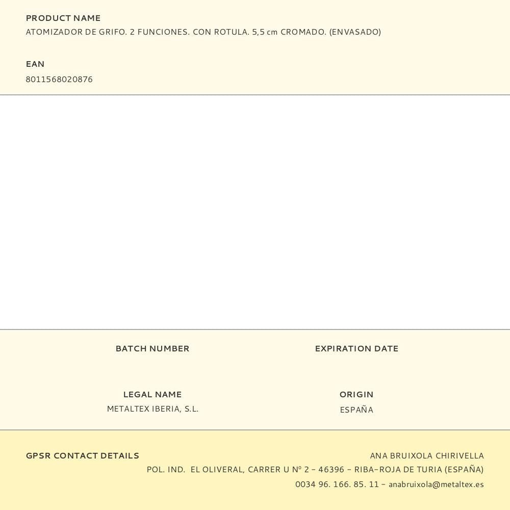 Atomizador de grifo. 2 funciones. con rotula. 5,5 cm cromado. (envasado)