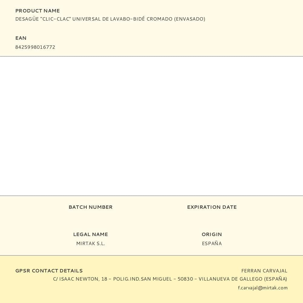 Desagüe "clic-clac" universal de lavabo-bidé cromado (envasado)