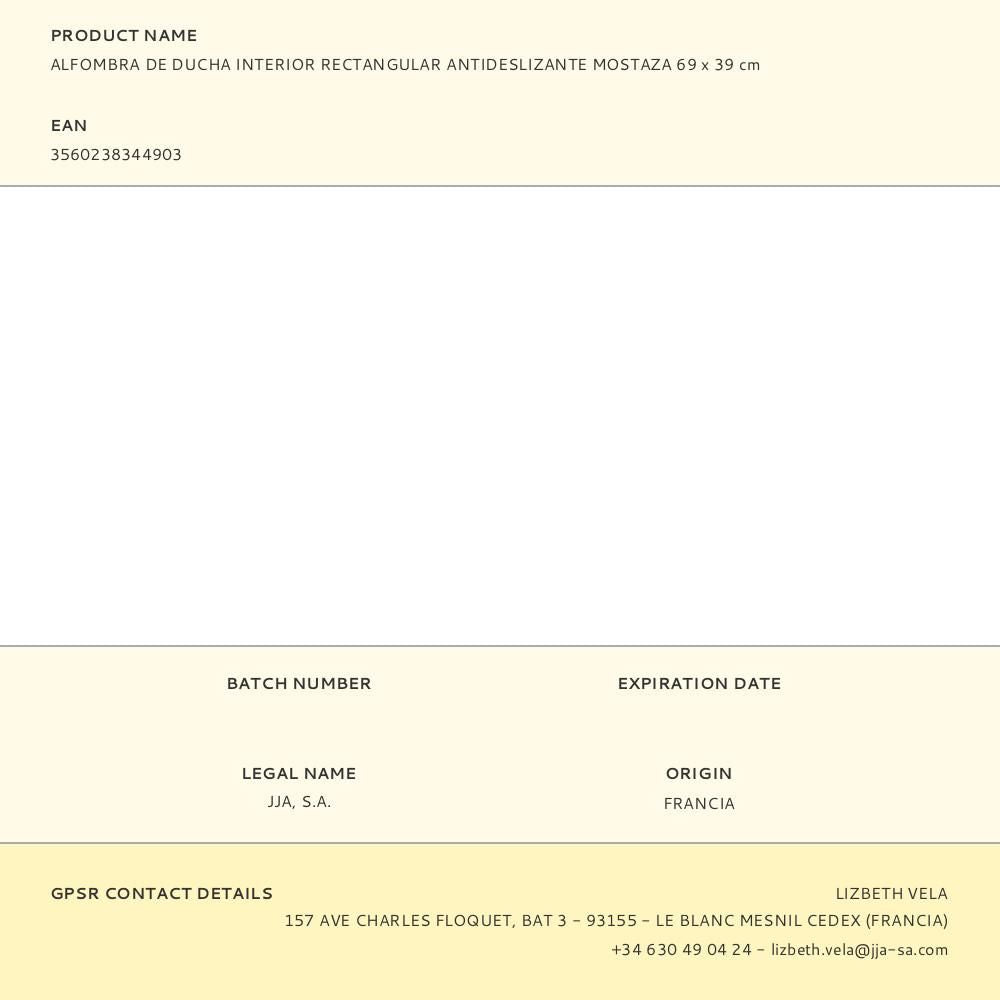 Alfombra de ducha interior rectangular antideslizante mostaza 69 x 39 cm