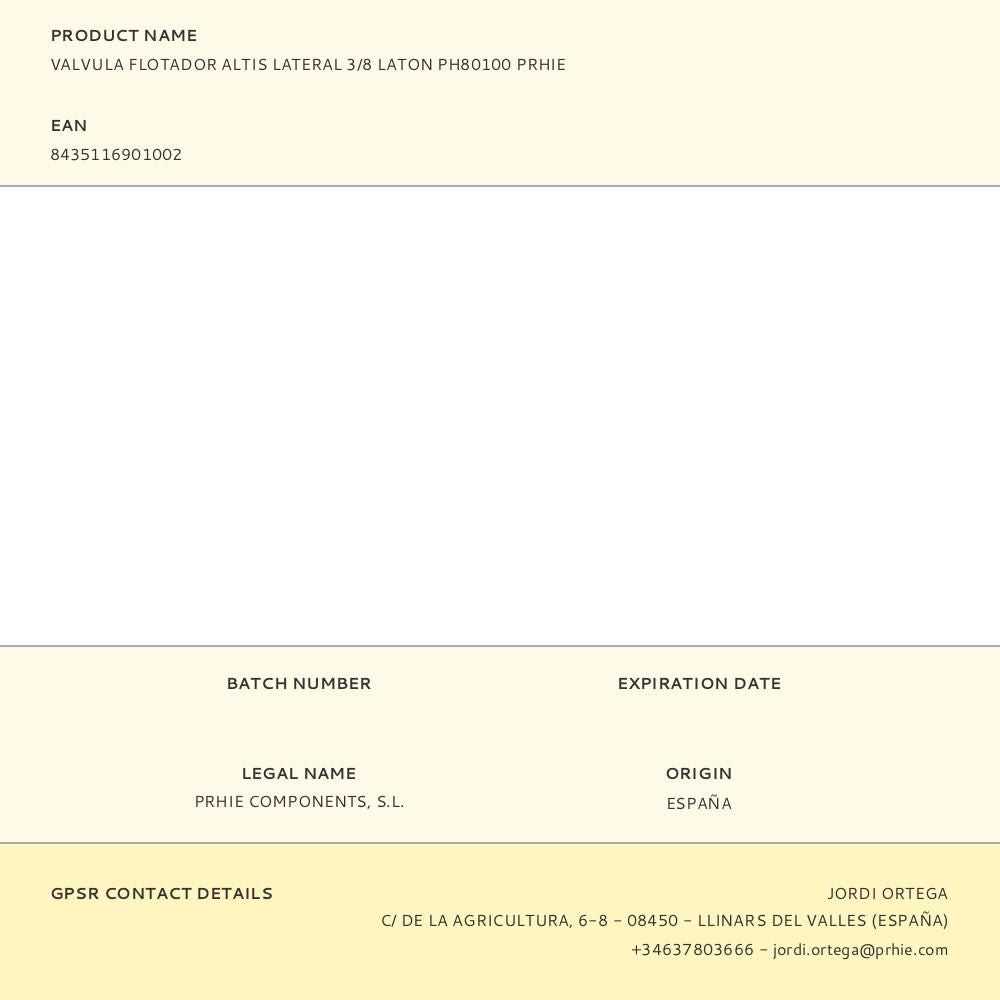 Valvula flotador altis lateral 3/8 laton ph80100 prhie