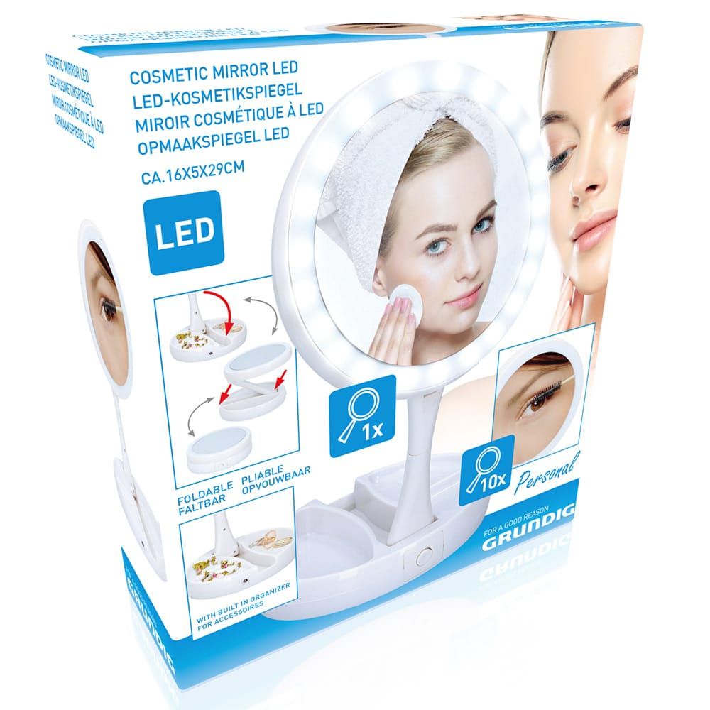 Espejo led con aumento plegable 16 x 16 x 29 cm