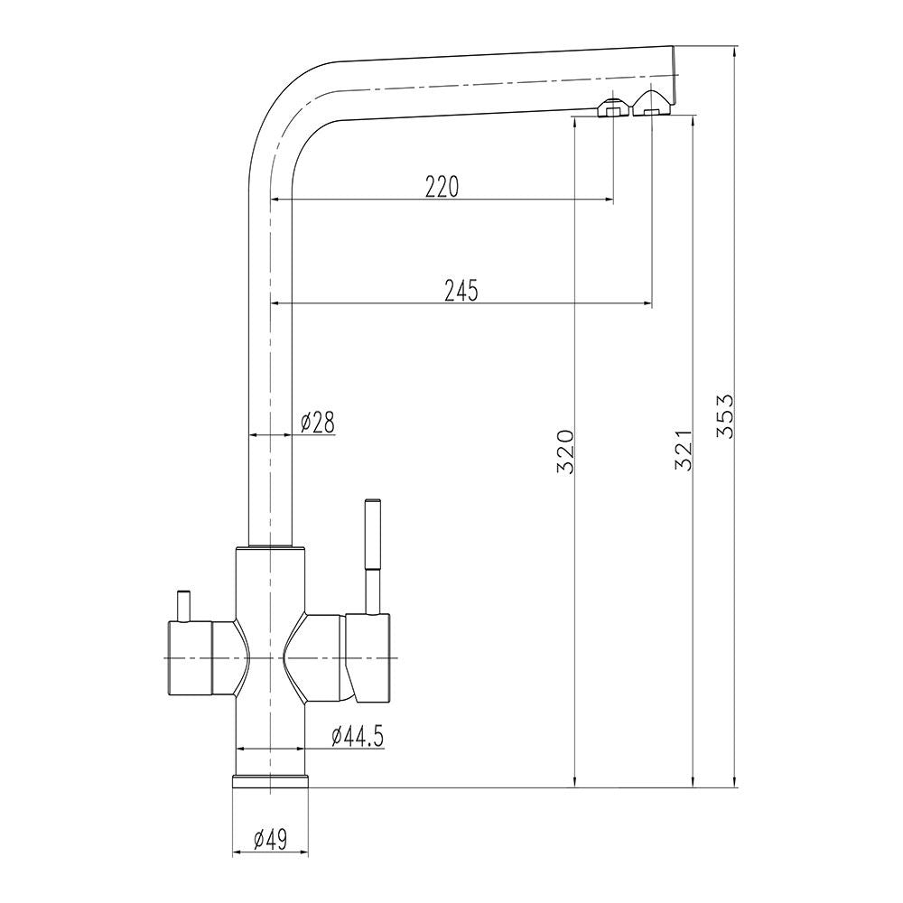 Grifo monomando de cocina caño alto osmosis, inox cepillado, 3 vías