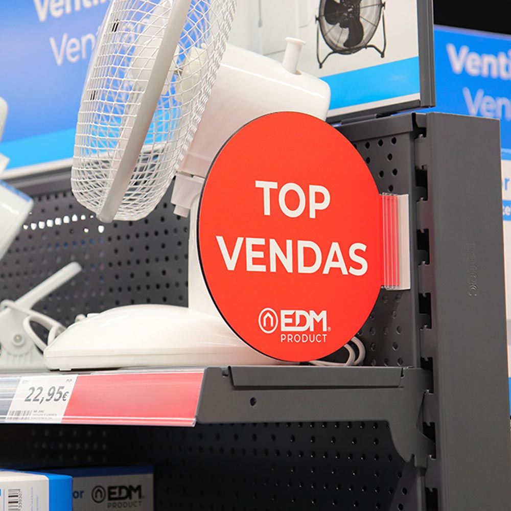 Display promoción módulo portugués "top ventas" edm ø 20cm. contiene soporte adhesivo 02942.
