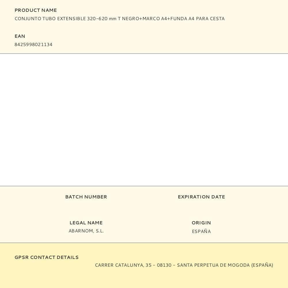 Conjunto tubo extensible 320-620 mm t negro+marco a4+funda a4 para cesta