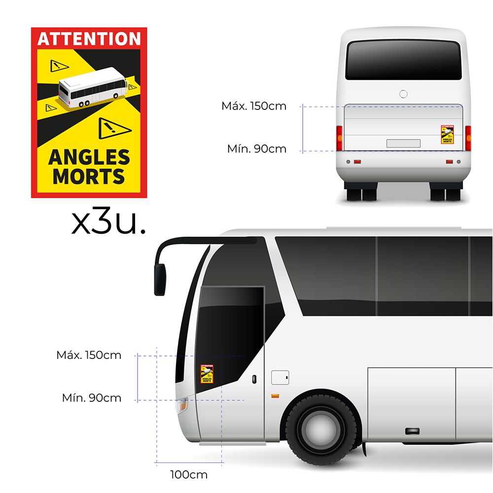 Pack 3 adhesivos "angles morts" autocar 17 x 25 cm