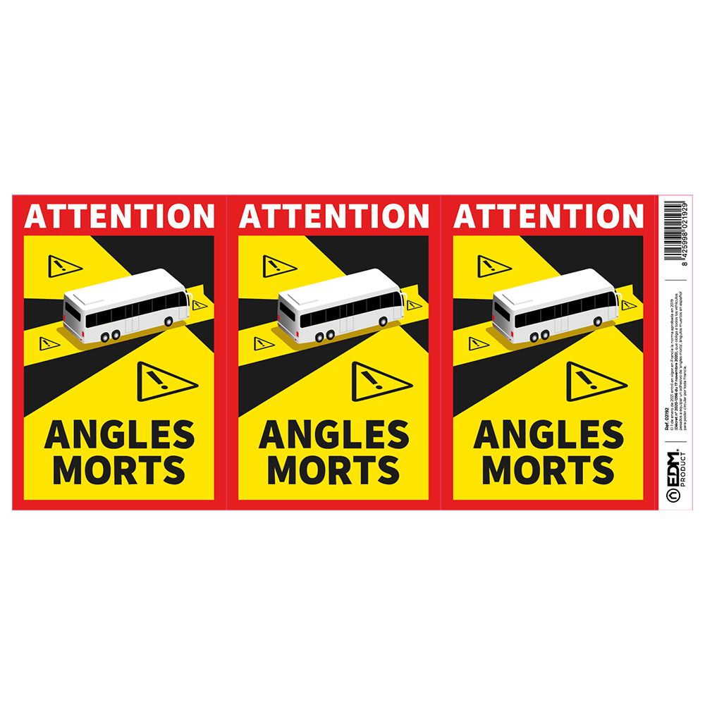 Pack 3 adhesivos "angles morts" autocar 17 x 25 cm