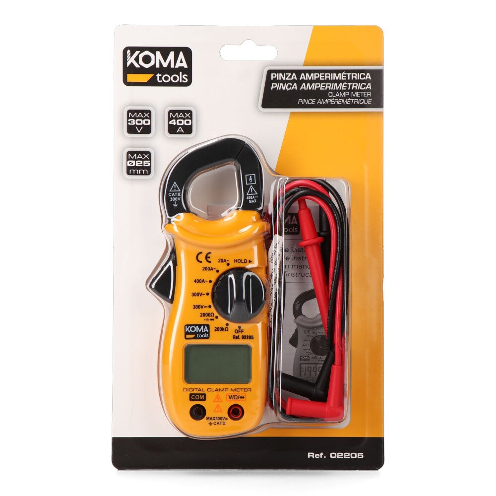 Pinza amperimétrica digital cat iii 400 a 300 v, 62 x 32,5 x 151 mm