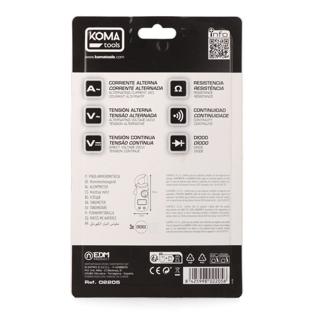 Pinza amperimétrica digital cat iii 400 a 300 v, 62 x 32,5 x 151 mm