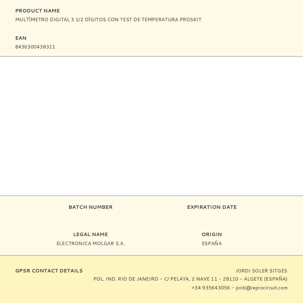 Multímetro digital 3 1/2 dígitos con test de temperatura proskit