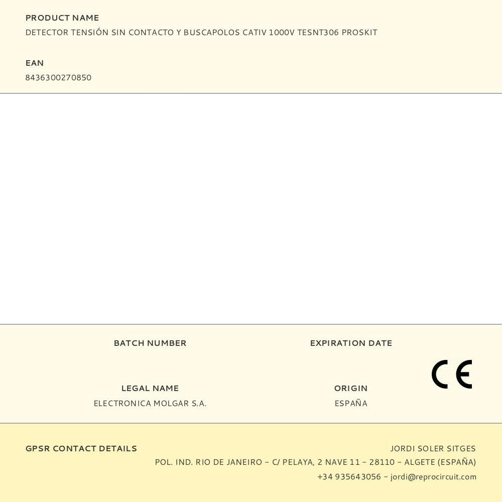 Detector tensión sin contacto y buscapolos cativ 1000v tesnt306 proskit