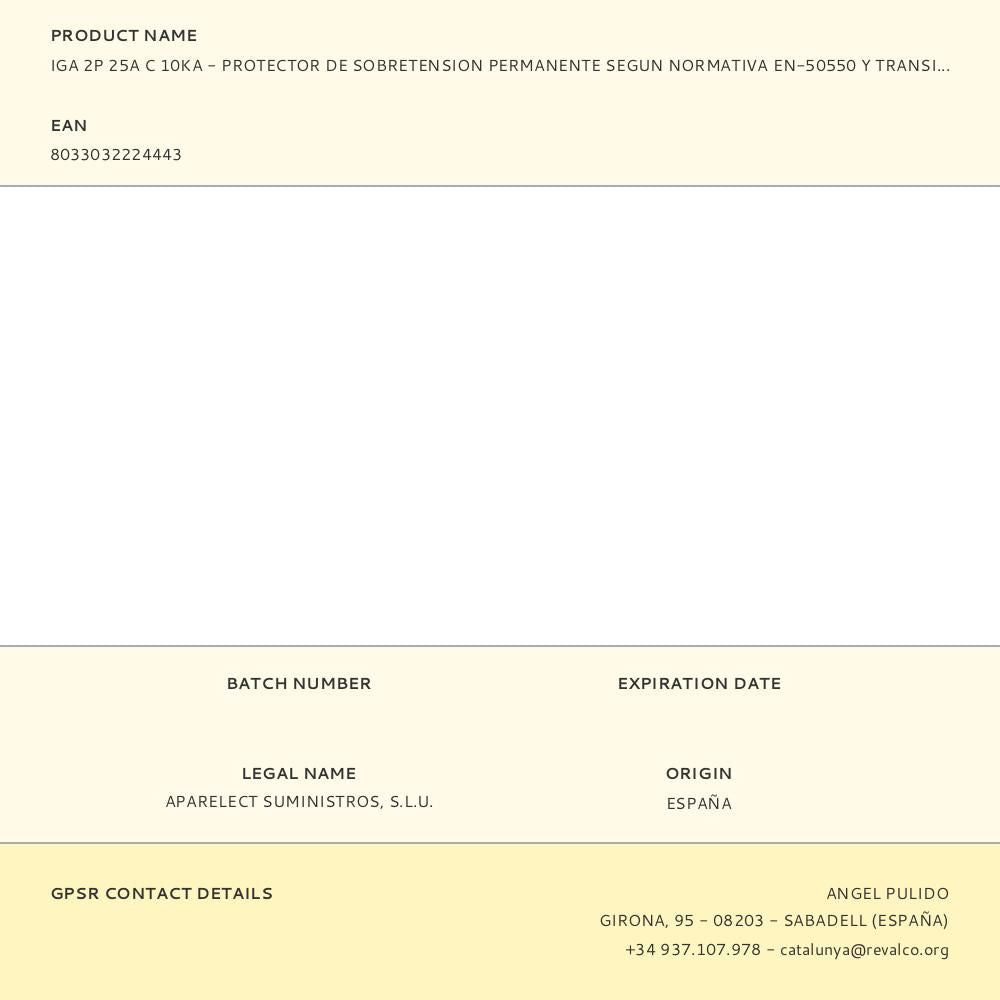 Iga 2p 25a c 10ka - protector de sobretension permanente segun normativa en-50550 y transitorio 5-15ka 275v