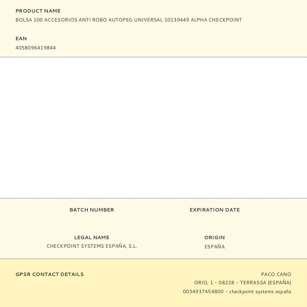 Bolsa 100 accesorios anti robo autopeg universal 10139449 alpha checkpoint