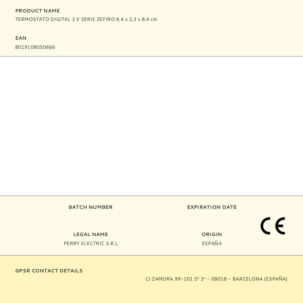 Termostato digital 3 v serie zefiro 8,4 x 2,3 x 8,4 cm