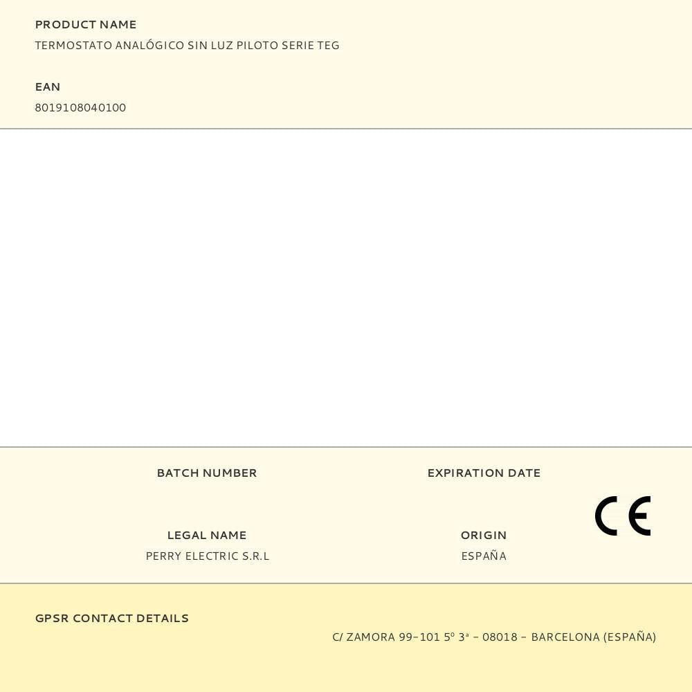 Termostato analógico sin luz piloto serie teg