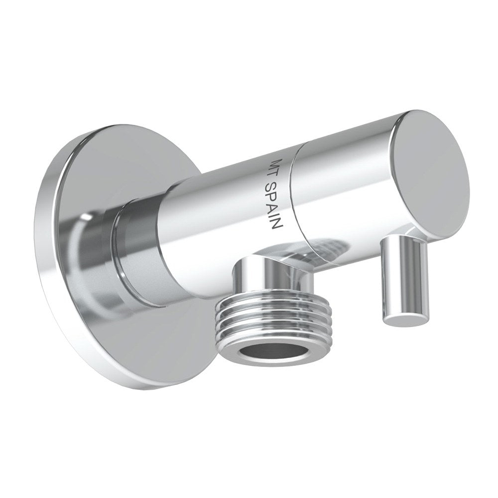 Válvula escuadra modelo deco con mando redondo, silver, ½ x ½ pulg