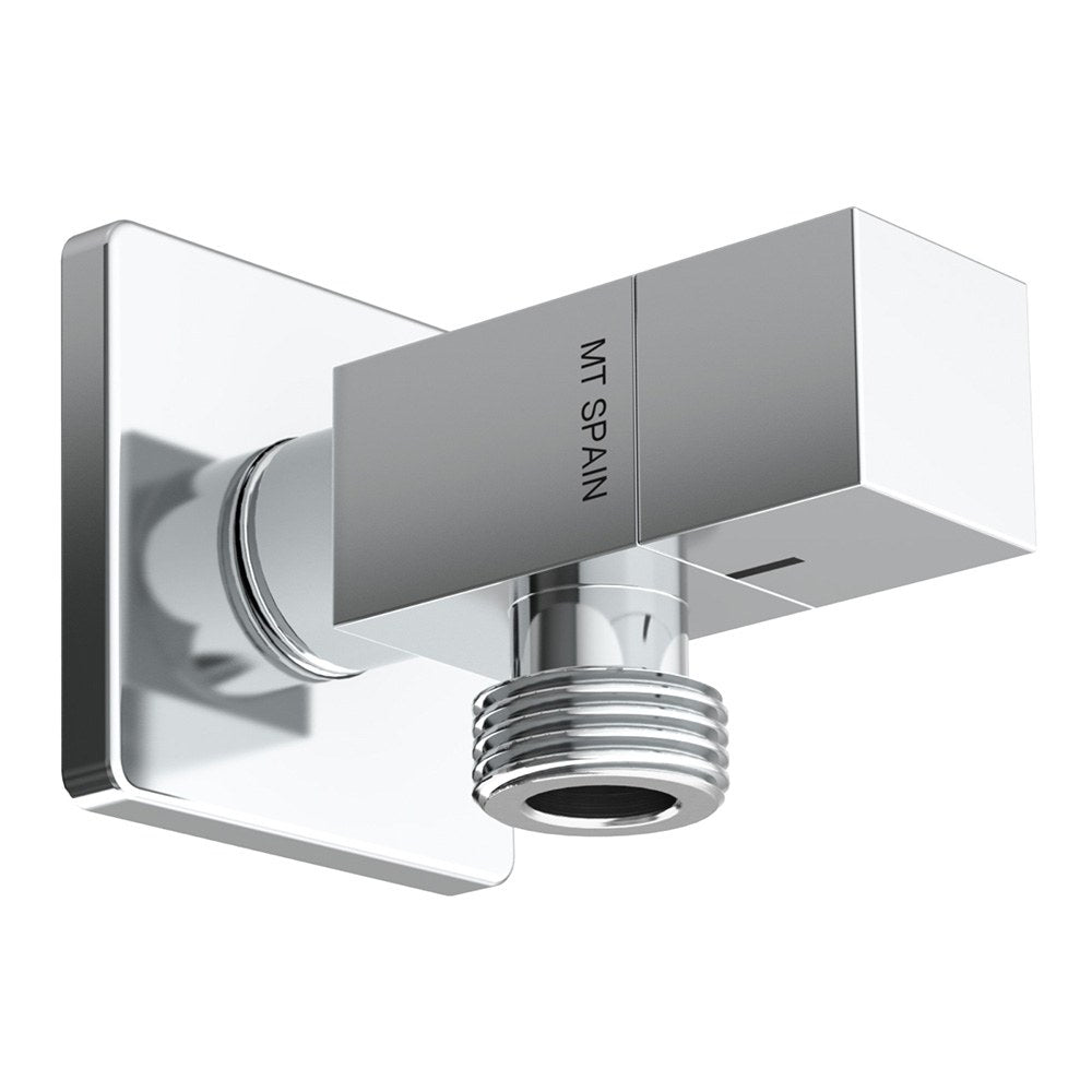 Válvula escuadra modelo deco con mando cuadrado, silver, ½ x ½ pulg