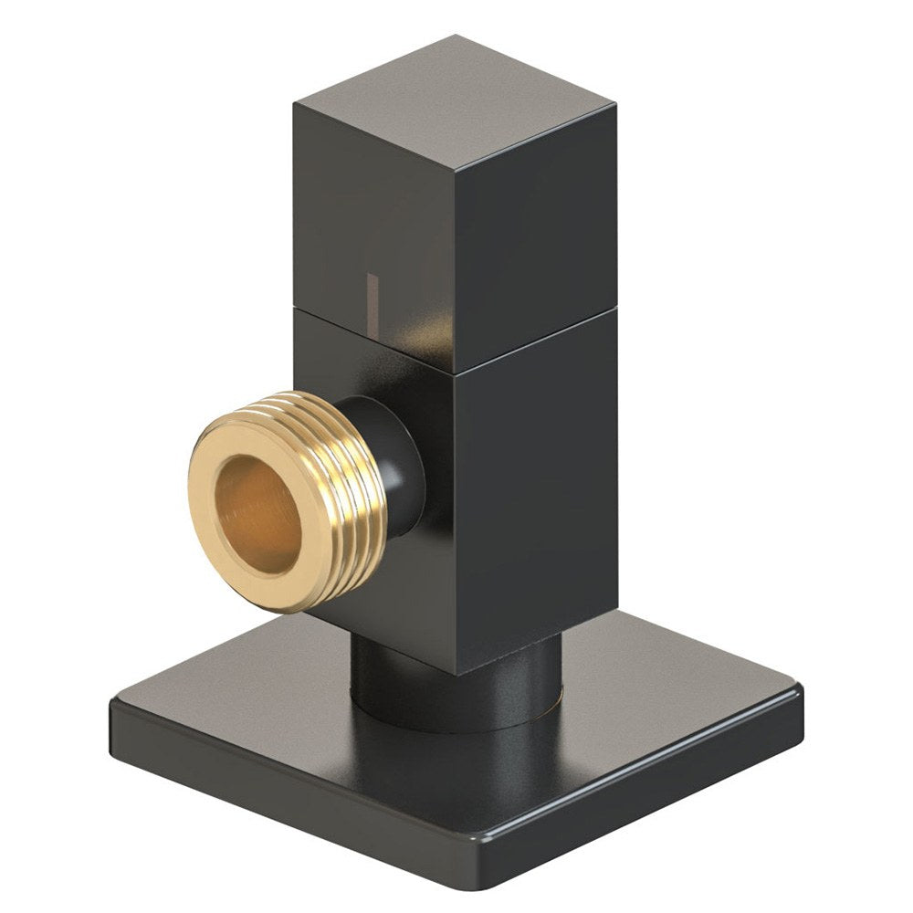 Válvula escuadra modelo deco con mando cuadrado, negro, ½ x 3/8 pulg