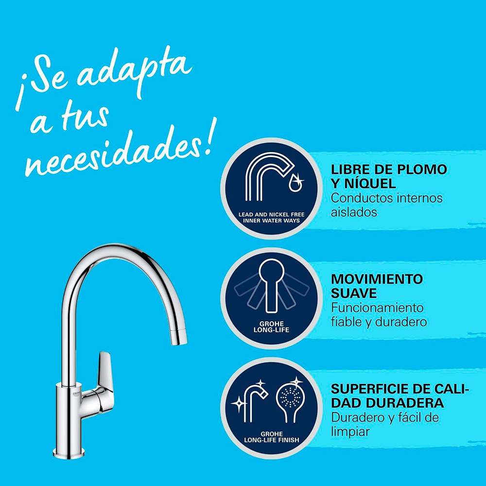 Grifo monomando de cocina con caño alto serie start edge