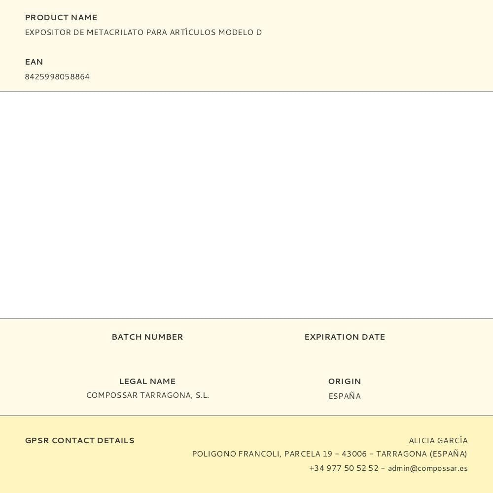 Expositor de metacrilato para artículos modelo d