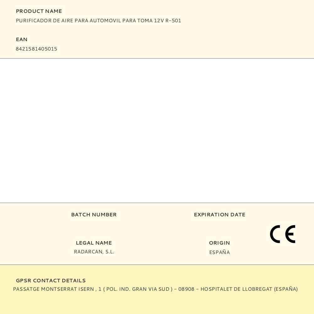 Purificador de aire para automovil para toma 12v r-501