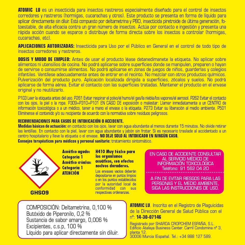 Insecticida pulverizador antihormigas atomic lu, fin, 750 ml