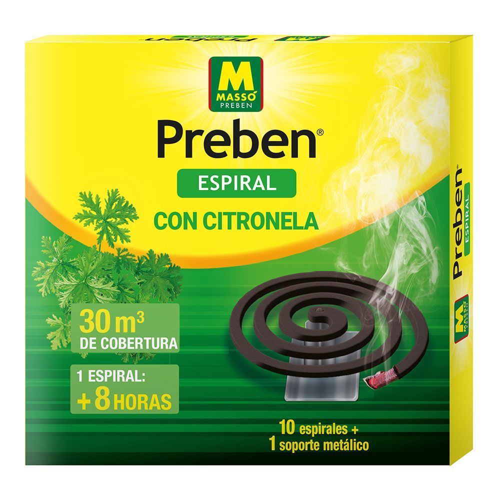 Espiral con citronela, 10 uds + soporte